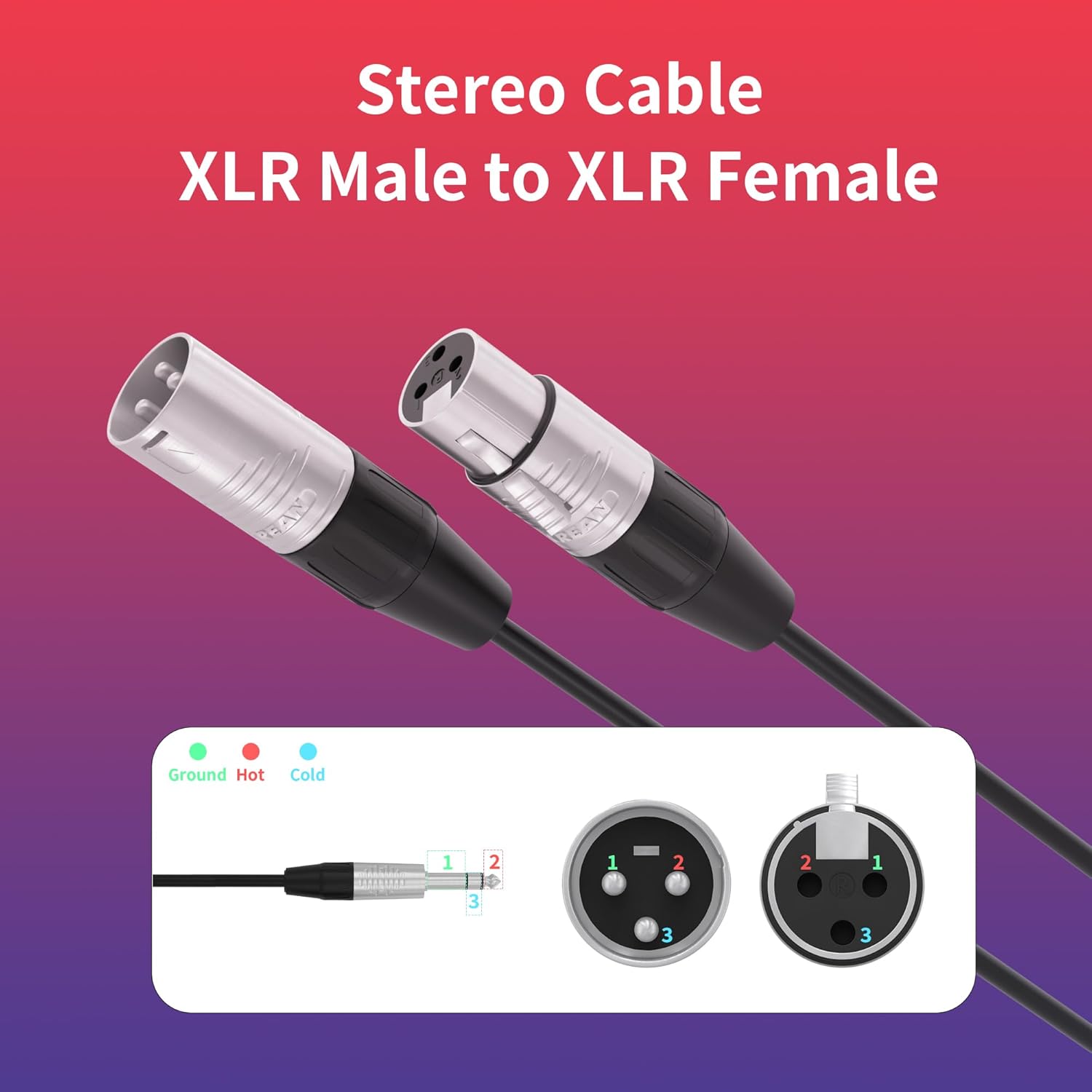 PRORECK 50FT Stereo Microphone Cable – XLR Male to XLR Female, Neutrik Rean Connectors, 24 AWG, Ideal for Stage, Studio, and Live Sound Applications(PRS-XLRM-XLRF/50FT)