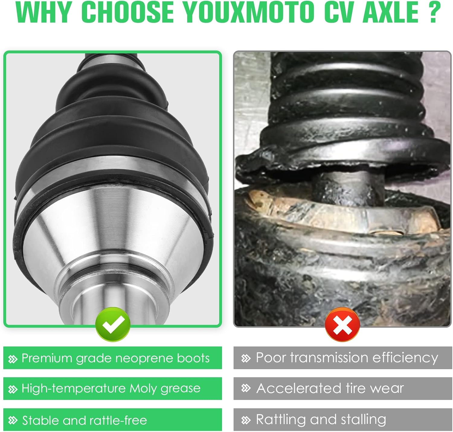 Youxmoto Front LEFT+Right CV Axle & Wheel Bearing Kit for Can-Am Commander 800R 2011-2020 / Max 800R 16-20; Commander 1000 2011-2017/ 1000R 18-20/ Max 1000 2014-2020, Drive Half Shaft for 705400952