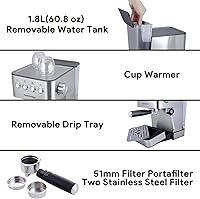 Vista 9 de Cafeteras de café expreso, máquina de café espresso profesional con espumador de leche de vapor, capuchino, café con leche y americano, cafetera