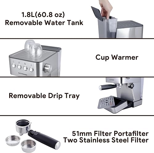 Miniatura 9 de Cafeteras de café expreso, máquina de café espresso profesional con espumador de leche de vapor, capuchino, café con leche y americano, cafetera de