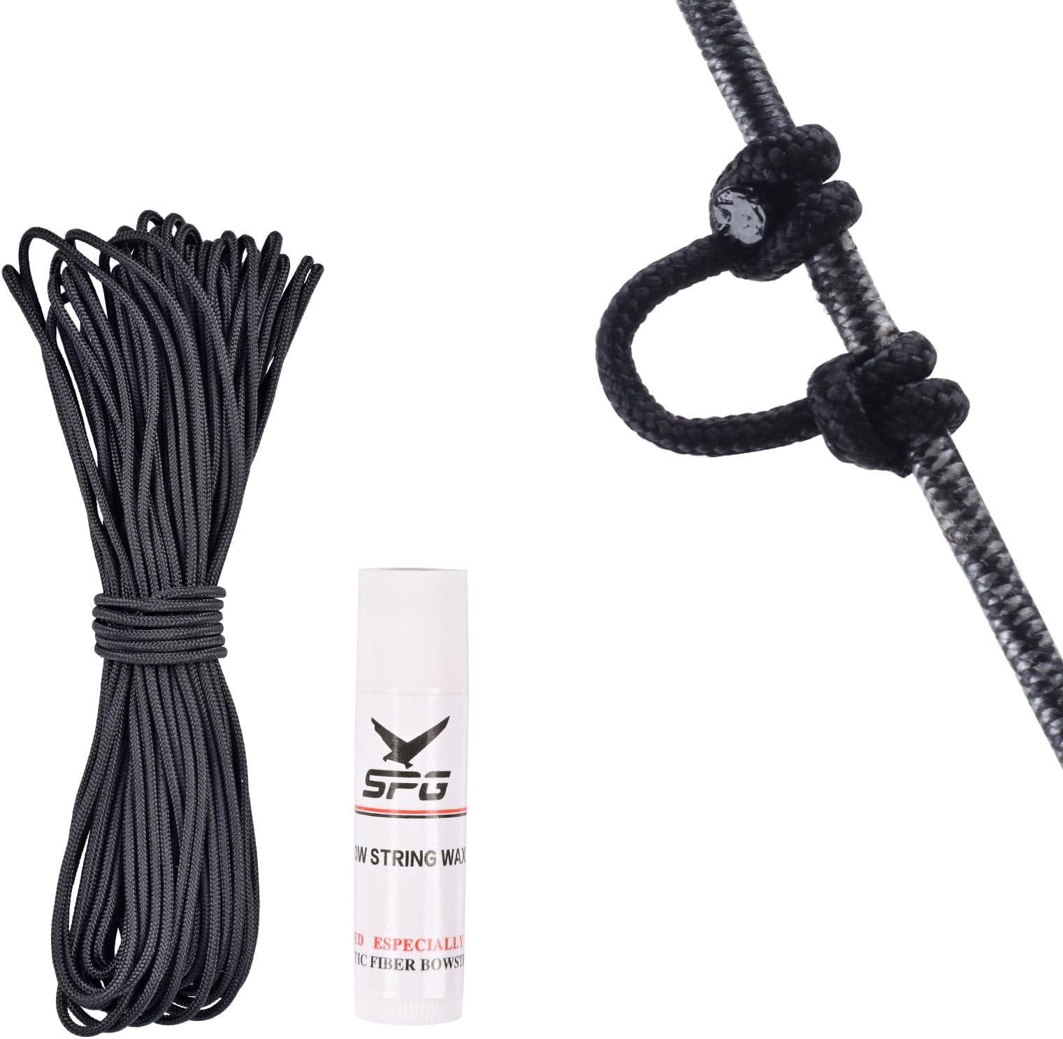 SPG 59ft D Loop Material - Tear and Durable - Archery D Loop String for Compound Bow Withstand 200lbs Bow Release D Loop String with Bow String Wax Bowstring Maintenance Tools