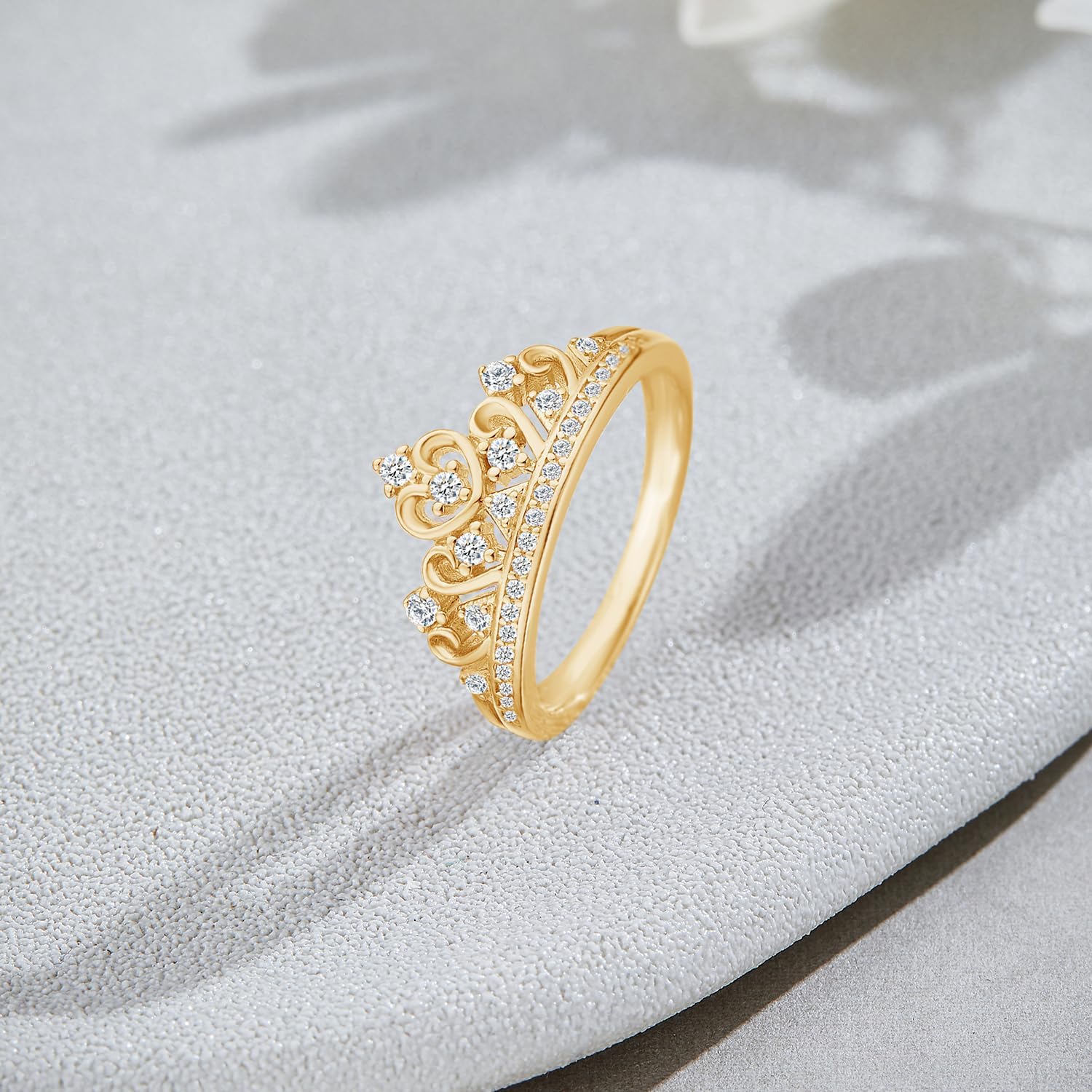 Princess Crown Ring, Round Cut Moissanite, Cubic Zirconia, Lab Grown or Natural Diamond Promise Ring for Women in 14K Gold Plated 925 Sterling Silver Jewelry Gift for Her - Image 4