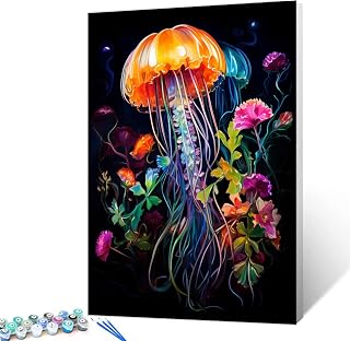 Tucocoo Jellyfish Close-up Paint by Numbers Kits 16x20 inch Canvas DIY Oil Painting for Adults with Brushes and Acrylic Pigment - Abstract Animal Flowers Picture for Home Decor Gifts (Without Frame)