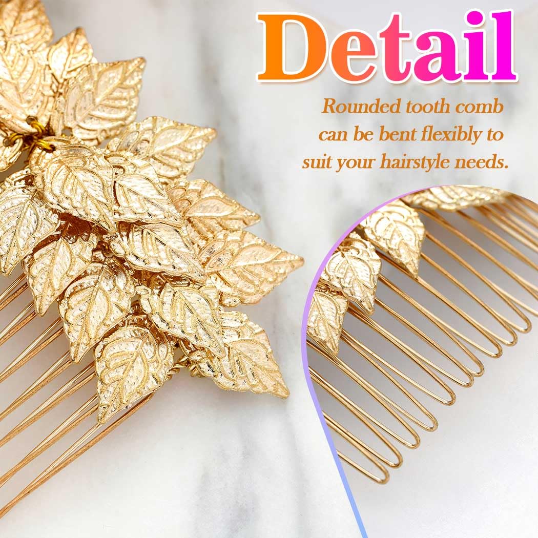 Gorais Gold Leaf Wedding Hair Comb Leaves Bridal Hair Piece Bride Hair Accessories for Women and Girls