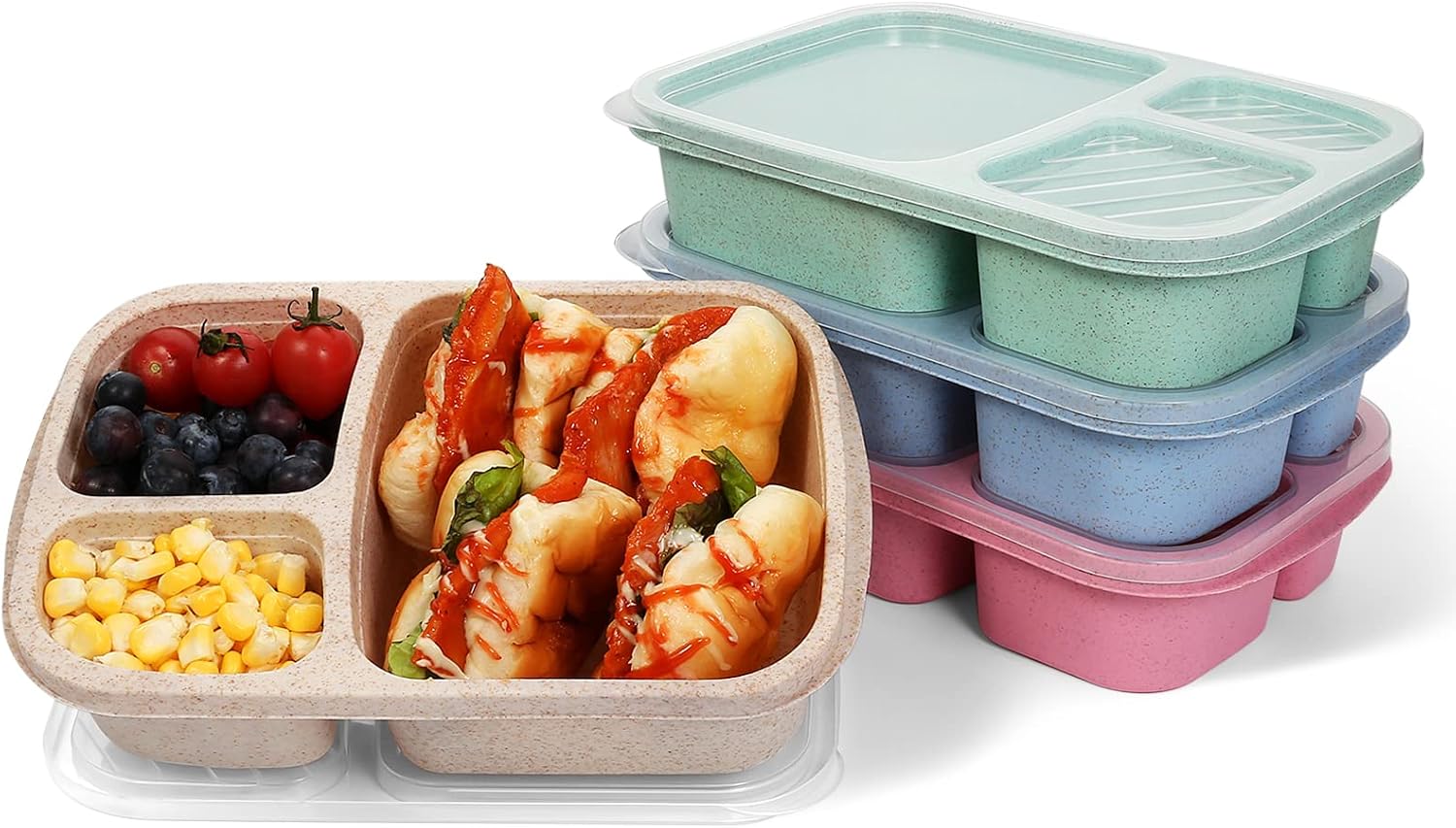xhongz 3 Compartment Meal Prep Lunch Containers for Adults, 4 Pack Bento Lunch Box, Durable BPA Free Plastic Reusable Food Storage Containers with lid, Microwave/Dishwasher/Freezer Safe