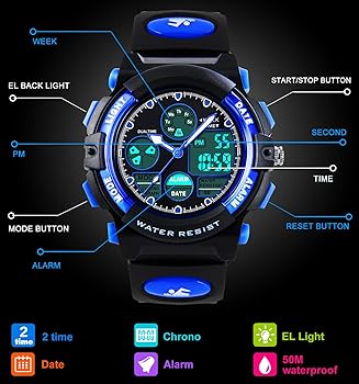 Orologio Digitale Per Ragazzi - Sportivo, Impermeabile 5ATM, Allarme, Dual Time, Colore Blu - Foto 11