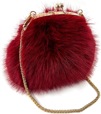 FHQHTH Faux Fur Purse for Women, Small Fuzzy Clutch Shoulder Bag, Vintage Satchel Evening Handbag