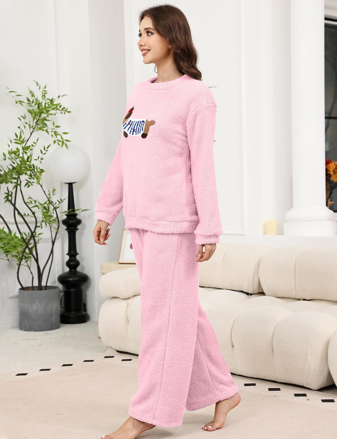 Gihuo Dachshund Pajamas for Women Warm Fleece Pjs Sets Fuzzy Loungewear Sleepwear - Image 5