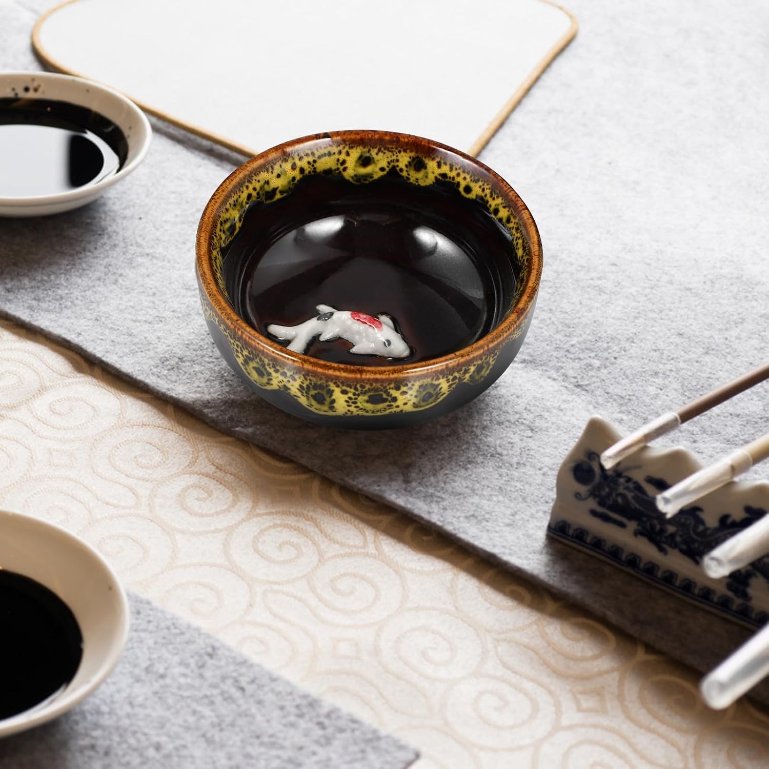 Ceramic Ink Dish and Calligraphy Brush Holder for Students, Lemon Yellow, Chinese Calligraphy Water Tray for Home Office Painting and Writing