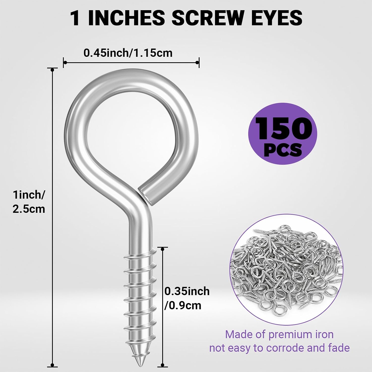 150PCS Eye Screws,1 Inch Screw Eye Hooks for Hanging Artwork image 2