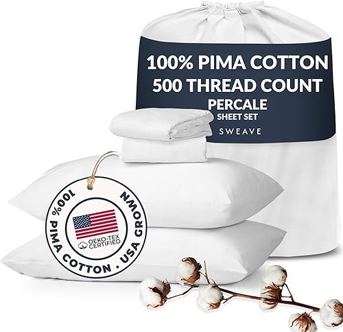 Miniatura 8 de Sábanas de percal tamaño Queen, 100 % algodón pima, lujosas sábanas de 500 hilos, transpirables, ligeras, frescas, agradables al tacto, doble