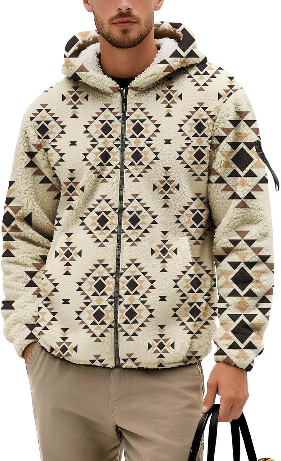 Men's Fleece Jackets Full Zip Winter Coat with Hood Aztec Retro Cowboys Graphic Hoodies Long Sleeve Outerwears