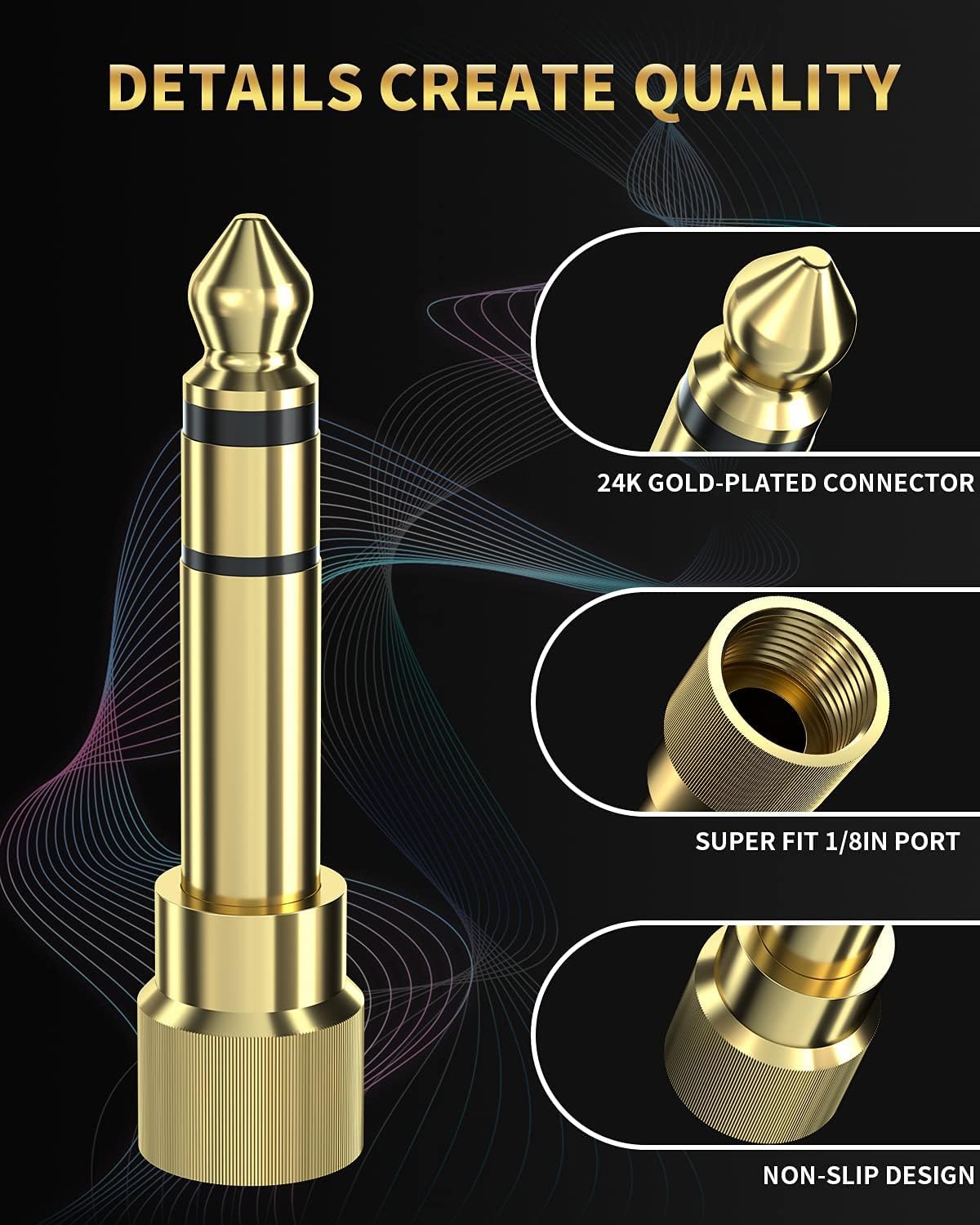 bestune 8 adaptadores de auriculares estéreo de 6,35 mm 1/4 macho a 3,5 mm hembra 1/8 hembra chapado en oro para altavoz, auriculares, guitarra, amplificador de piano digital