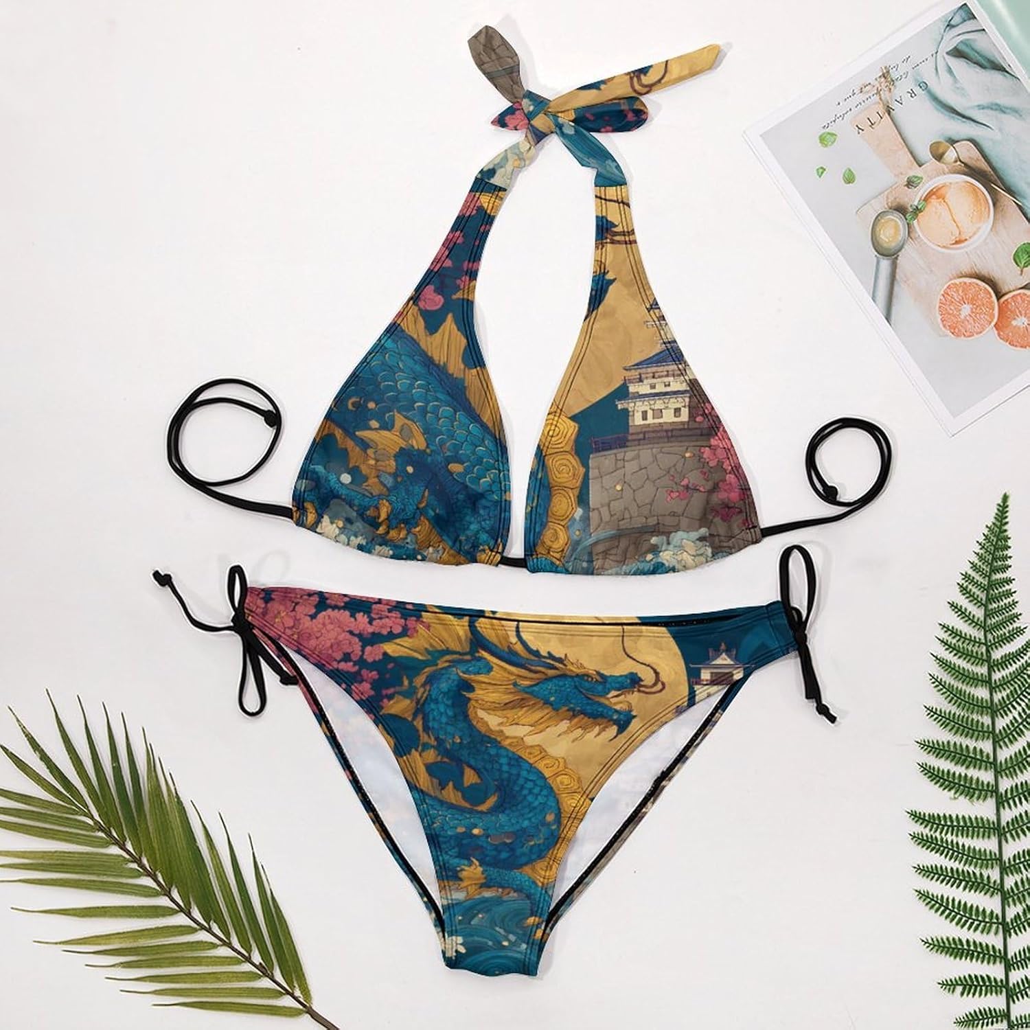 Chinese Dragon Moon Novelty Women's 2 Piece String Bikini Set Swimsuits Bathing Suit Swimwear