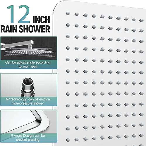 Miniatura 3 de SR SUN RISE Sistema de ducha con desviador de botón pulsador, cabezal de ducha de lluvia de lujo de 12 pulgadas con rociador de mano, juego