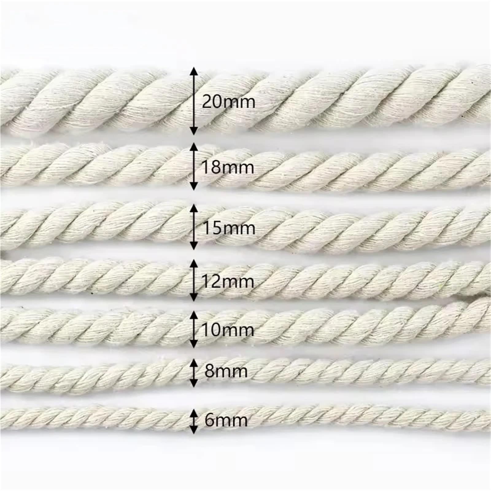 Cordón de Algodón Trenzado Cuerda de algodón 2/5/10M, 5-20mm, 3 Cuerdas retorcidas, Bolsa Cuerda Decorativa, cordón macramé Trenzado for Ropa, Costura Encaje Textil for el hogar(Beige-20mm,2Meters)