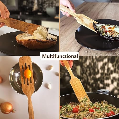 Miniatura 7 de Juego de espátulas de madera, cucharas de madera para cocinar, juego duradero de 4 piezas de madera de olivo, utensilios de cocina naturales