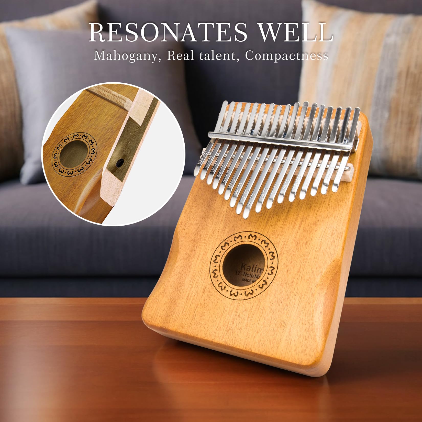 Kalimba Piano à Pouce 17 touches, Piano à Doigt Mbira Instruments de Musique Portables pour Adultes Débutants (Bois Clair)