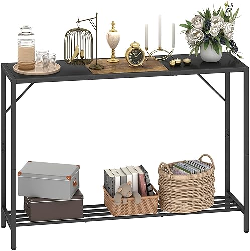 LAATOOREE Mesa consola, mesa de entrada industrial de 41.7 pulgadas con estante, mesa de sofá estrecha para pasillo, vestíbulo, pasillo, sala de