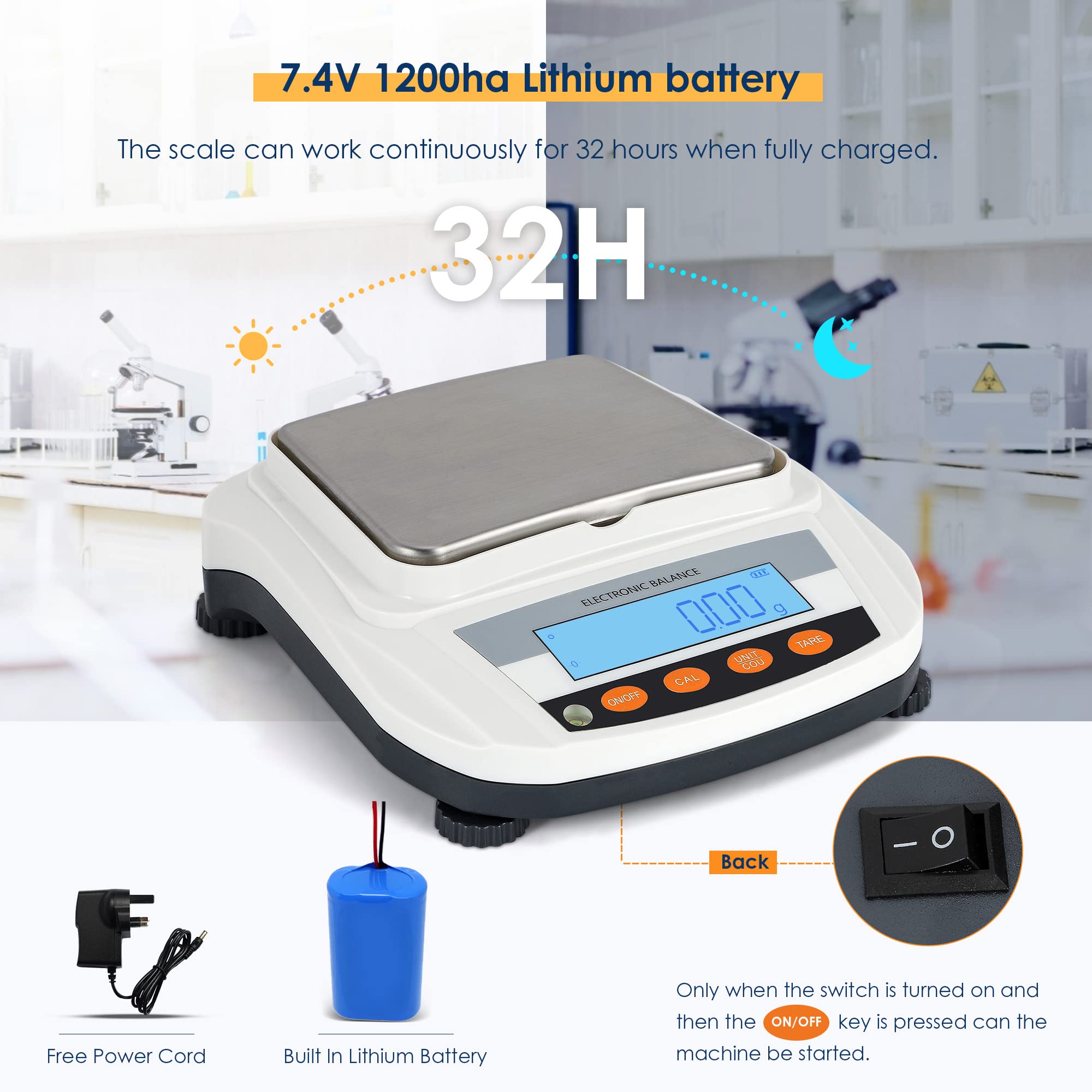 Bonvoisin Bilancia Analitica Laboratorio 3000g x 0.01g 17 Unità Conteggio Auto-Taratura