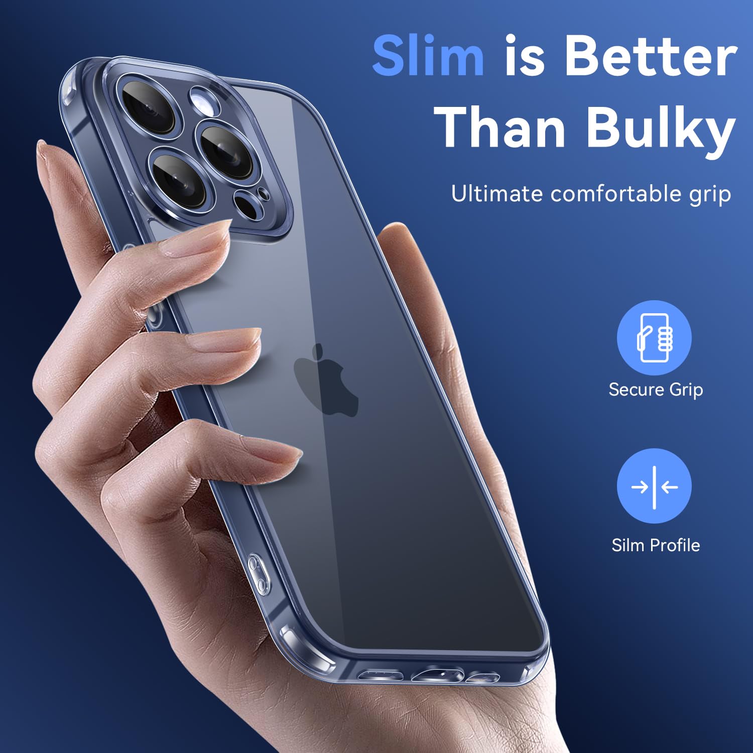 iVoler Etui kompatybilne z iPhone 15/16 Pro z 2 sztukami szkła hartowanego, [nieżółknący] [Odporny na wstrząsy klasy wojskowej] [Ochrona aparatu] (niebieski, 15 Pro 6,1 cala)