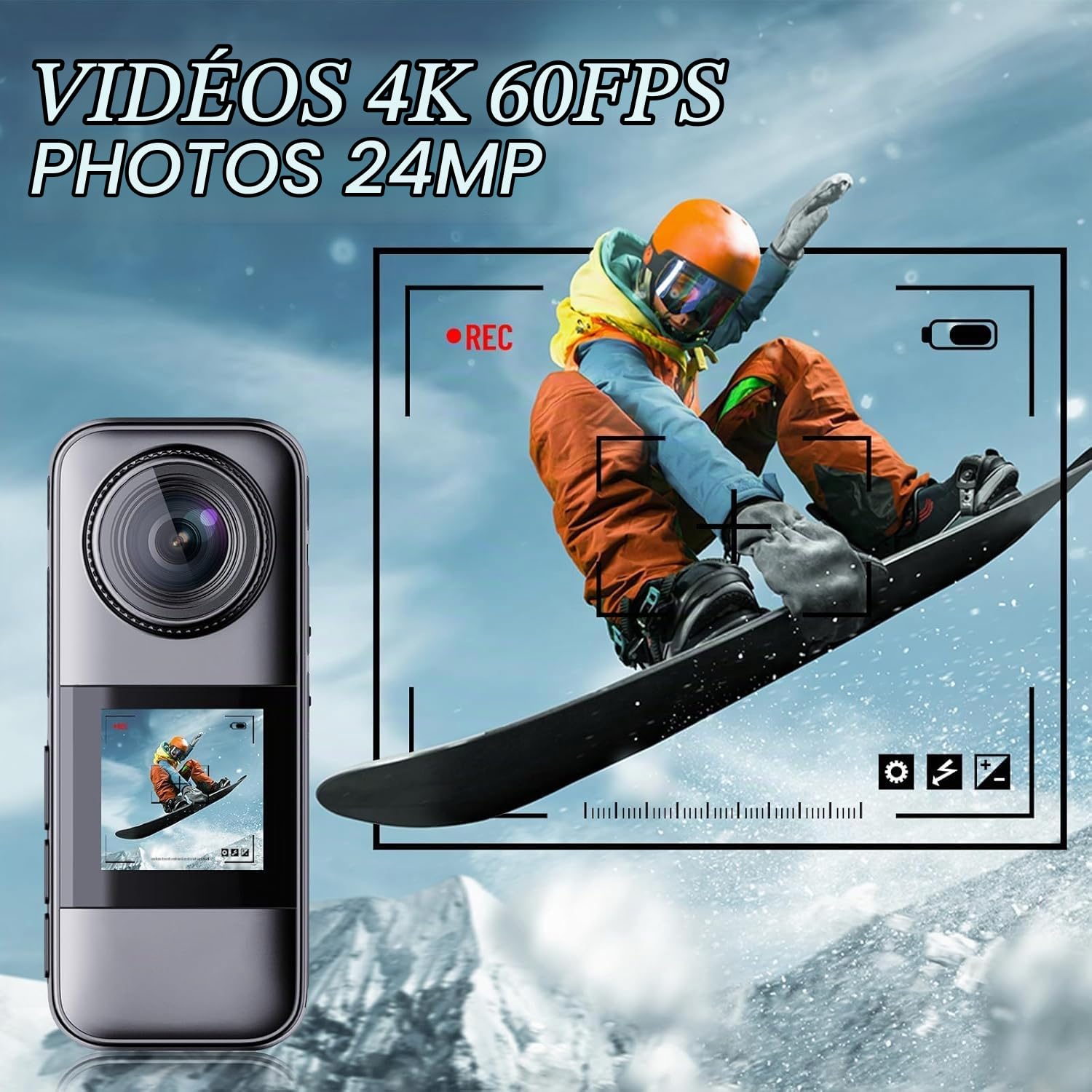 Xilecam Caméra Sport Double écran 4K 60FPS Caméra étanche à écran Tactile Camera Moto Anti-Secousse et Accessoires de Montage Adapté aux Sports de Plein air et au Cyclisme（Gris métallisé）