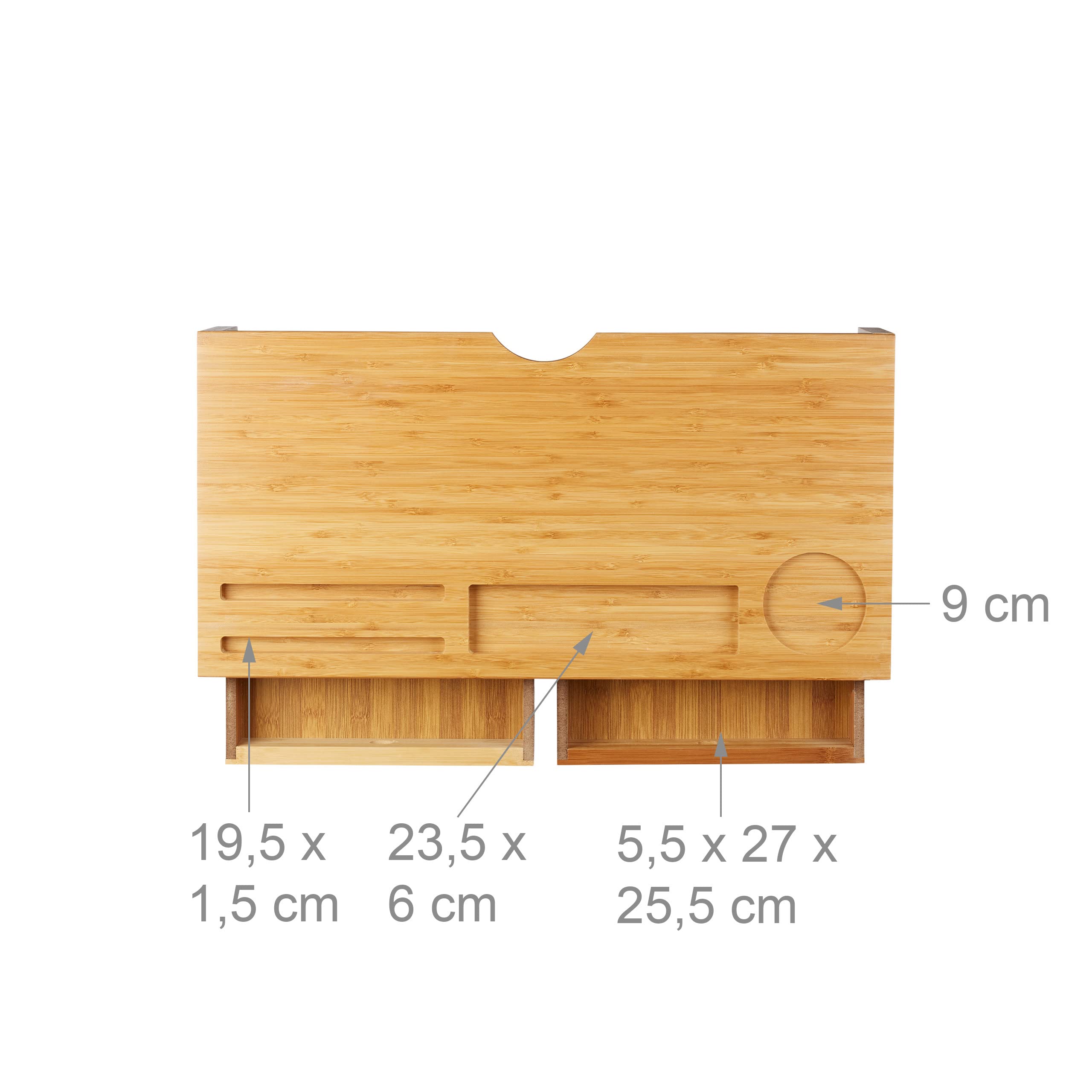 Relaxdays Supporto per Monitor, bambù, Rialzo per PC, 2 Tiretti & Scomparti, HLP 14 x 60 x 30 cm, Bianco/Legno Naturale