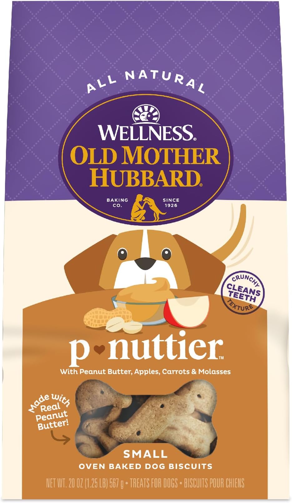 Wellness Old Mother Hubbard Classic P-Nuttier Dog Biscuits, Natural Training Treats, Peanut Butter Flavor, Small Size, 20 oz Bag