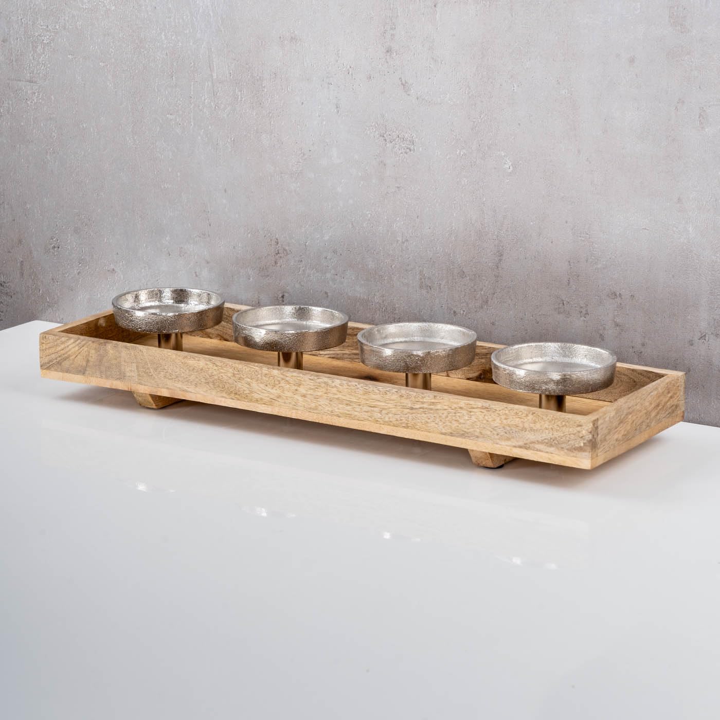 levandeo Adventskranz Holz Lang L46cm Mango Weihnachtsdeko Kerzen Tablett Tischdeko Weihnachten Kerzenständer Adventskerzenhalter Deko
