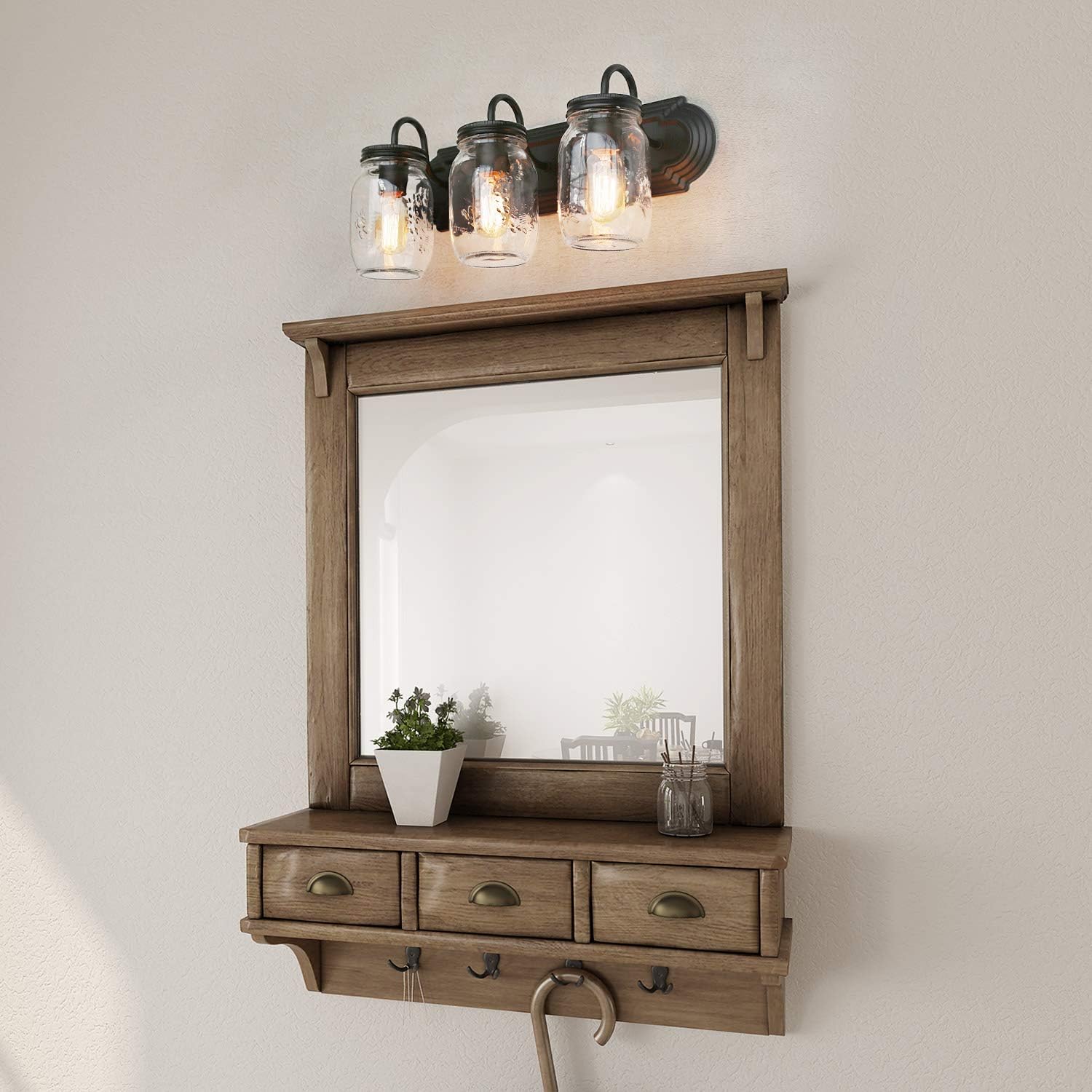 LNC Bathroom Vanity Light Fixtures, Farmhouse Mason Jar Wall Sconce Over Mirror with Oil Rubbed Bronze, A02980