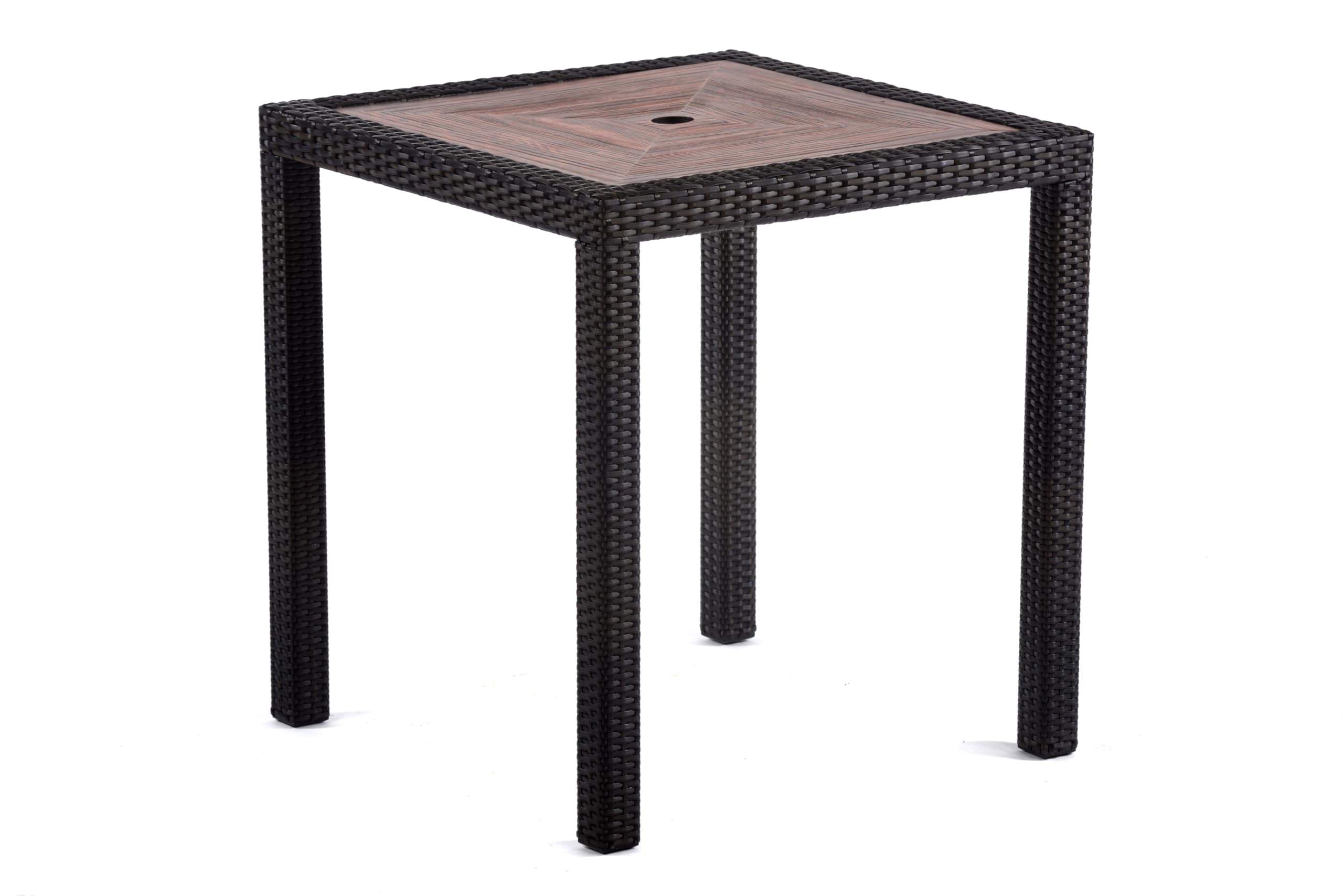 Table carrée en rotin Ascot 70 cm avec plateau polyrésine aspect teck