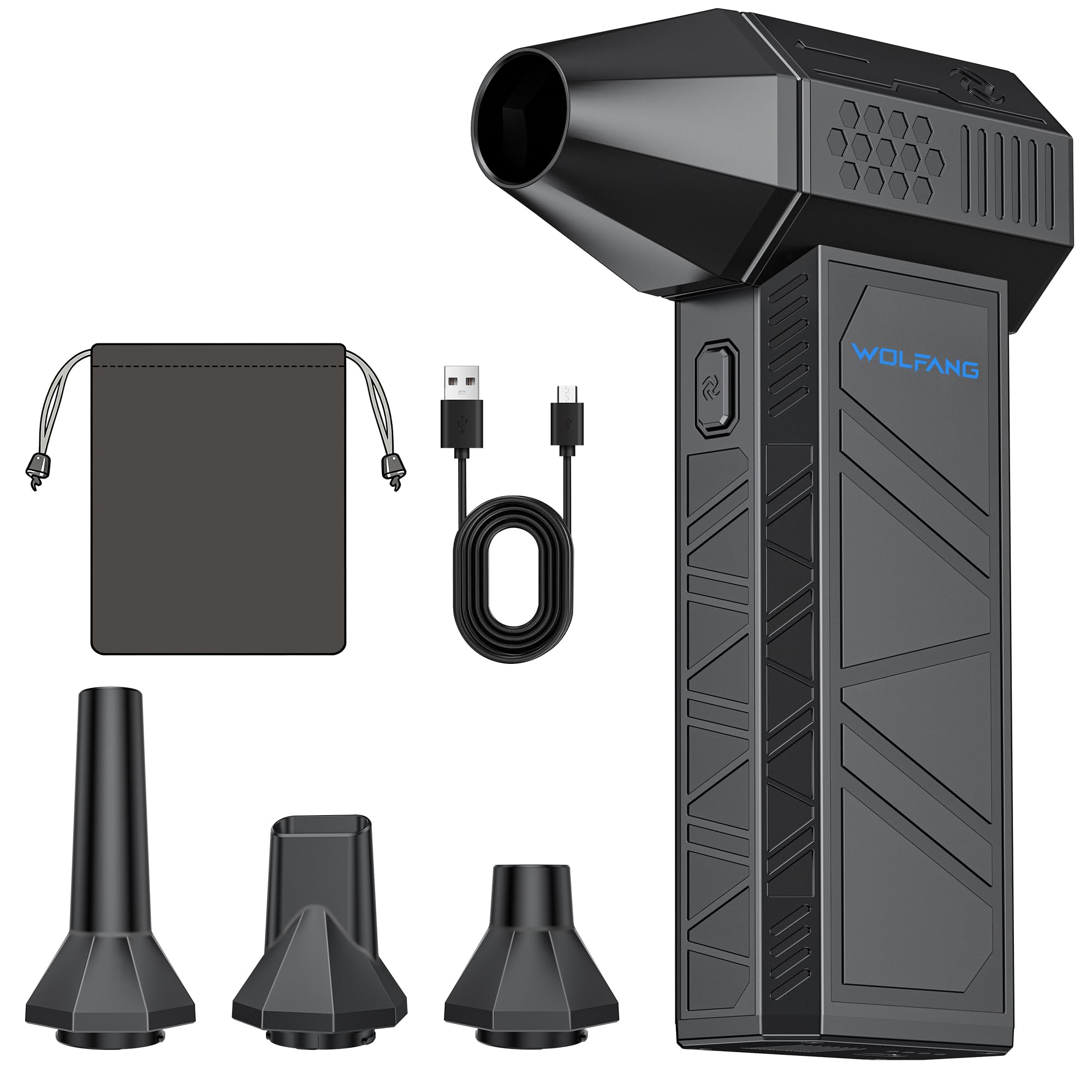 WOLFANG Electric Air Duster 110,000 RPM, 3 Speeds, Cordless Blower WE02
