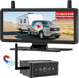 Auto-Vox Wireless Magnetic Backup Camera: Dual Antenna,7.2" 1080P Split-Screen DVR Monitor, Long-Life Rechargeable Battery, IP69K Waterproof, Night Vision Back Up Camera for RV, Truck, Trailer