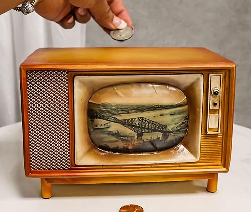Miniatura 3 de Ebros Gift Juego de caja de televisión rectangular retro vintage de 6.75 pulgadas de largo, juego de caja de televisión con moneda de dinero, caja