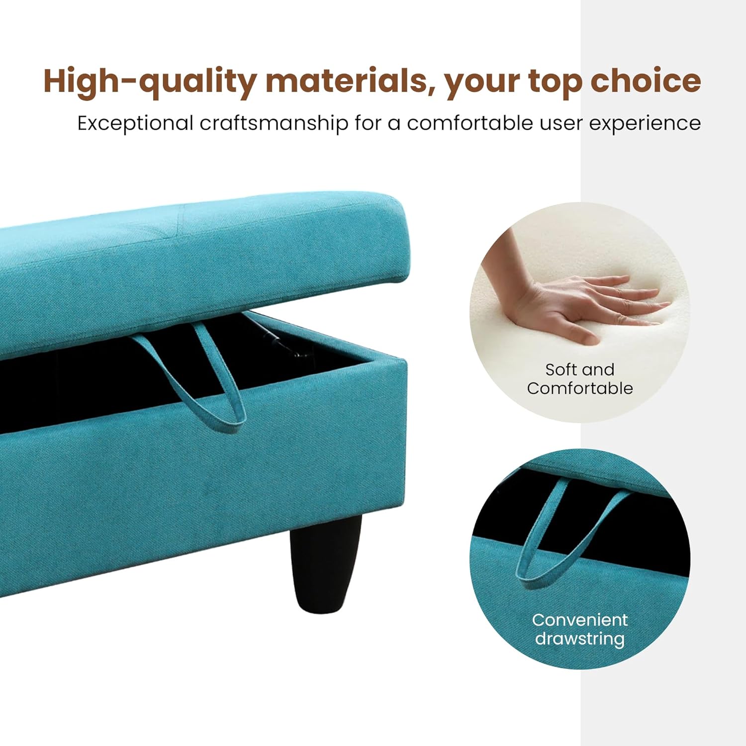 28.5'' Ottoman with Storage, Linen Ottoman Foot Rest for Living Room Upholstered Footstool, Perfect Storage Ottoman Bench Bag Floor Chair for Bedroom or Entryway, Green