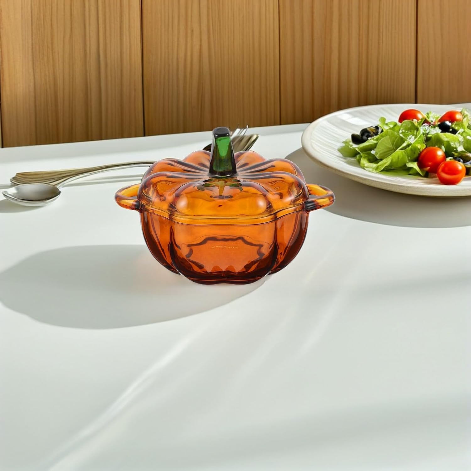 Halloween Pumpkin Candy Jar Glass with Lid Decorative Orange