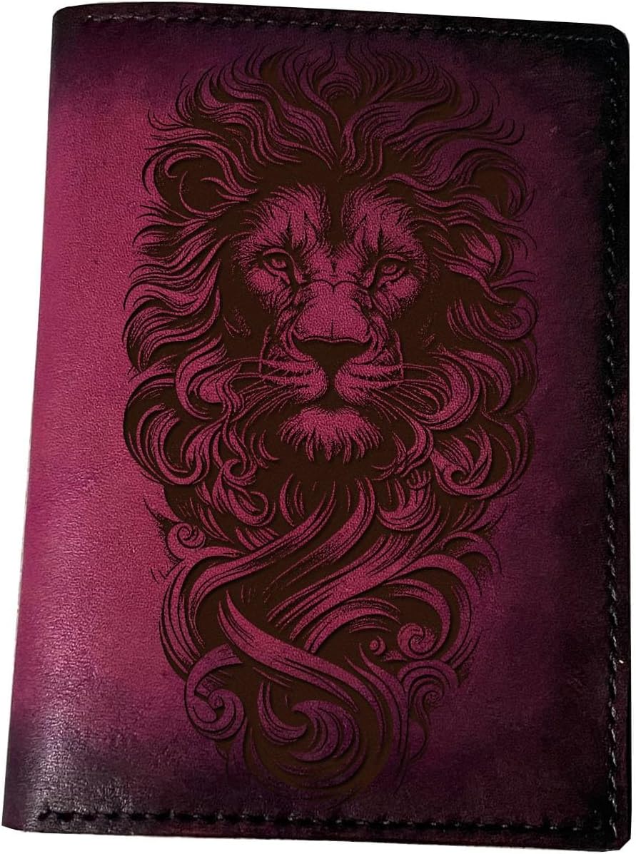 Handmade Genuine Leather Passport Wallet with Lion Design – Personalized Travel Wallet Cover, Custom Name Engraving, RFID Protection, 10 Colors, 2 Styles