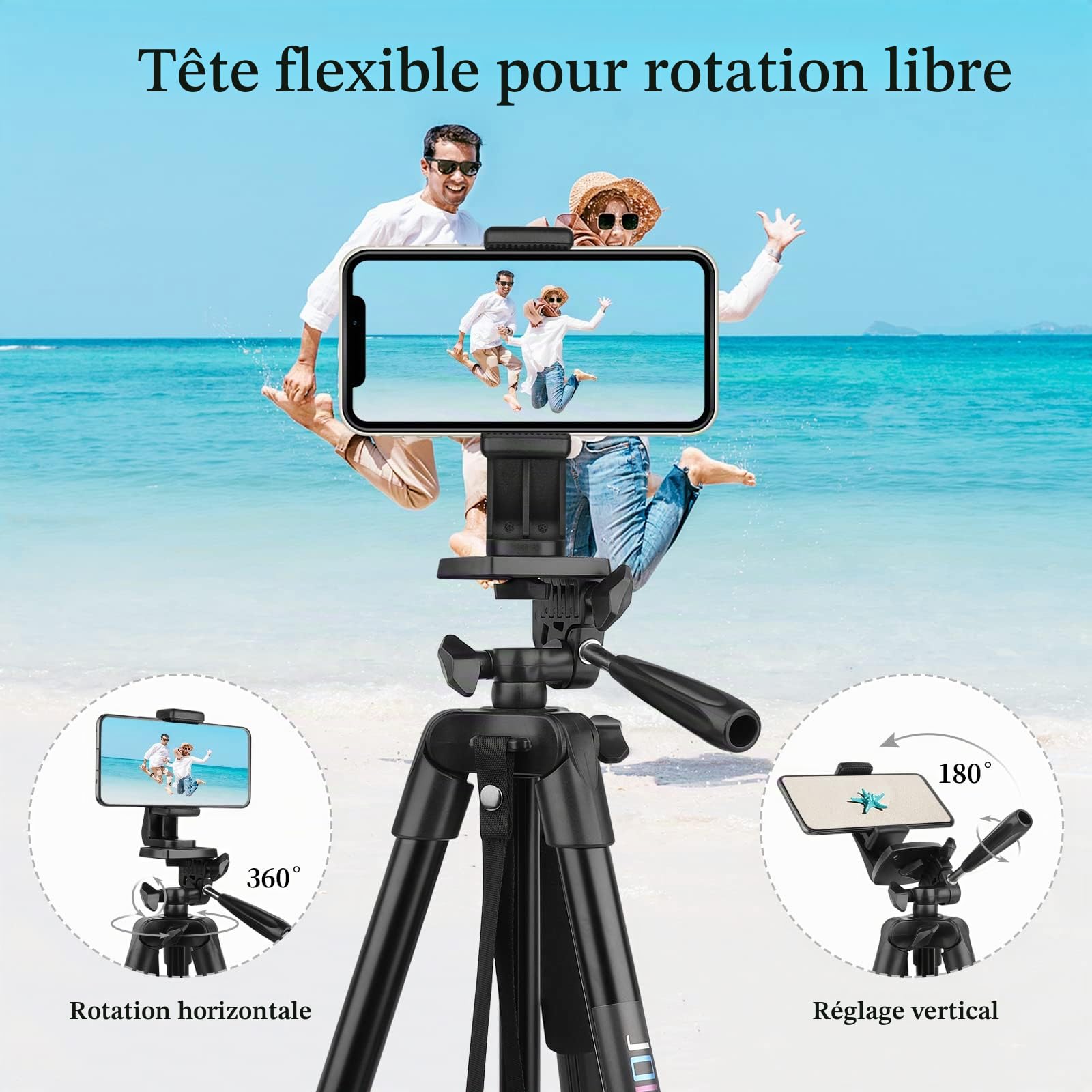 JOILCAN Trepied Smartphone, 161cm Extensible Alluminio Trepied Telephone avec Télécommandeet, Compatible avec iPhone/Samsung/Appareil Photo Petit, Selfie Stick pour Android/iOS