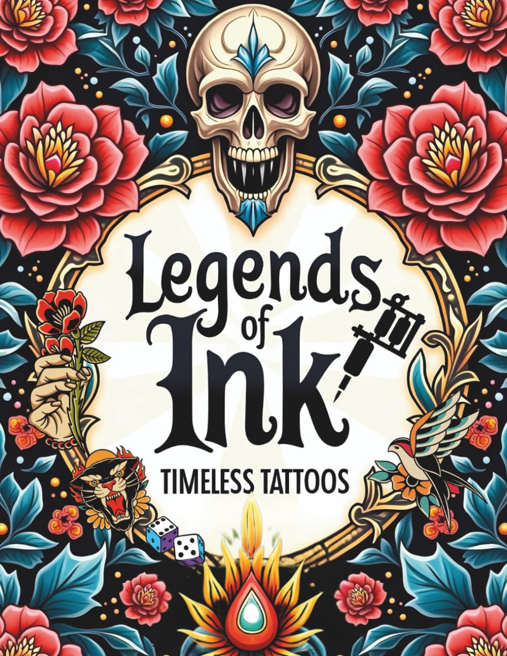 Legends of Ink Timeless Tattoos: A Bold and Therapeutic Tattoo Art Journey Featuring Classic and Modern Ink Coloring Book for Adults