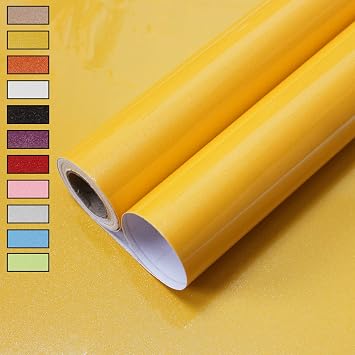 WADILE Peel and Stick Wallpaper, Shiny Contact Paper Solid Color Waterproof, Vinyl Colored Wall Paper Self Adhesive, Glossy Wallpaper Removable for Cabinets Yellow, 15.7" X 78.7"