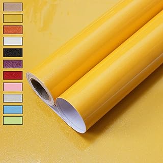 WADILE Peel and Stick Wallpaper, Shiny Contact Paper Solid Color Waterproof, Vinyl Colored Wall Paper Self Adhesive, Glossy Wallpaper Removable for Cabinets (Yellow, 15.7" X 78.7")