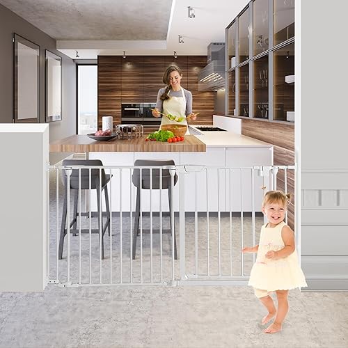 Puerta extra ancha para bebé, 30 pulgadas de alto y 47 pulgadas de ancho, valla de seguridad para chimenea, valla de seguridad de metal para
