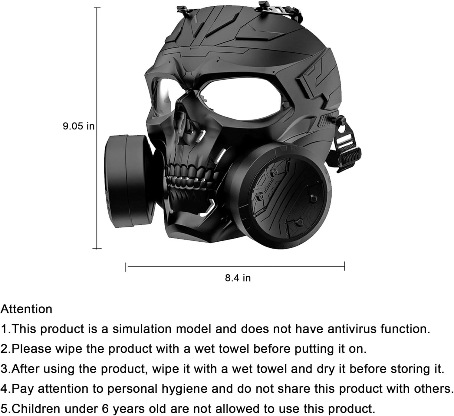 VILONG M10 Airsoft Tactical Protective Mask, Toxic Gas Mask Safety Eye Protection Skull Dummy Game Mask with Dual Filter Fans Adjustable Strap for BB Gun CS Cosplay (Black) : Sports & Outdoors