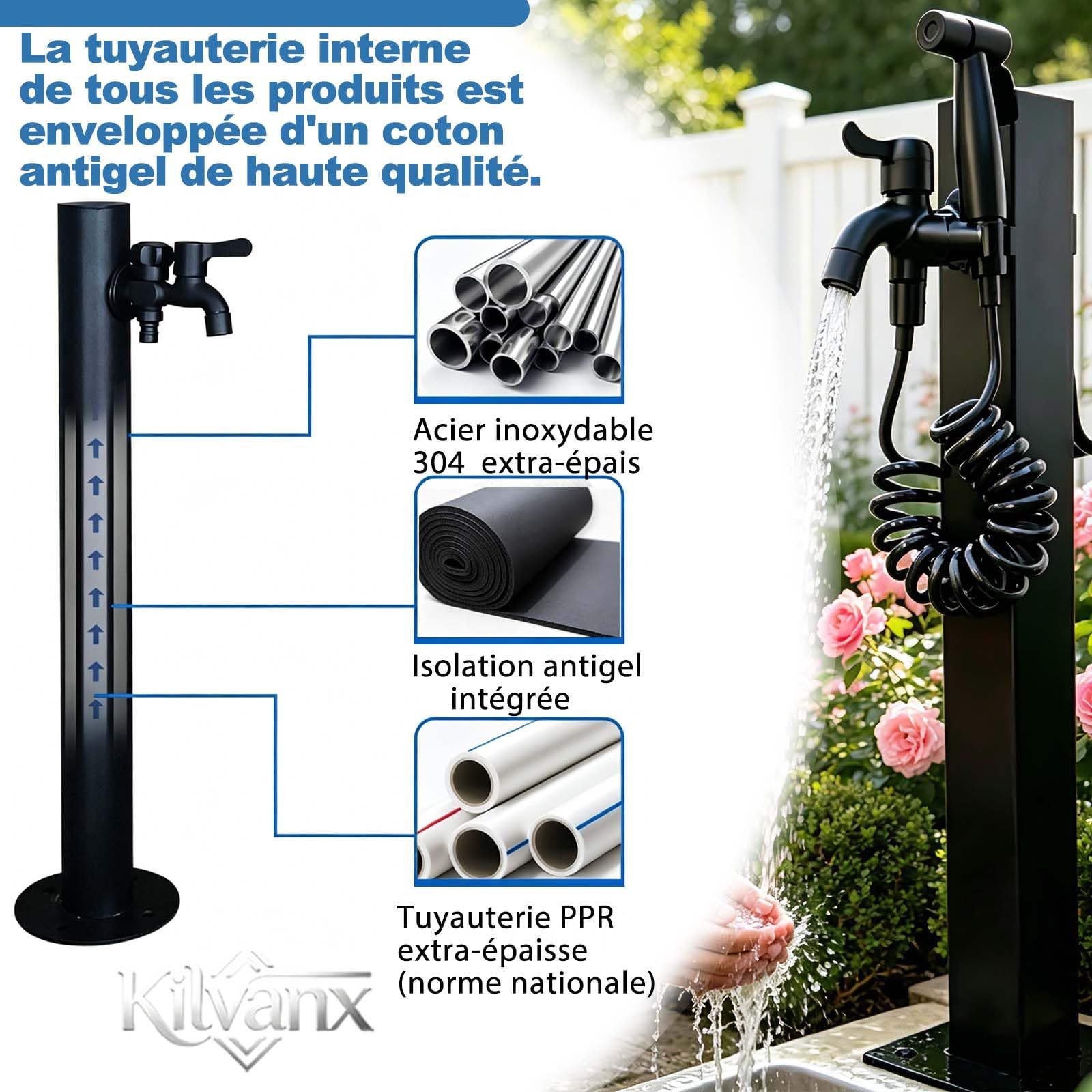 Colonne D'eau Verticale Antigel,Générique Colonne A Eau, Robinet D'eau Vertical Sur Pied Pour Tuyau D'arrosage, En Acier Inoxydable 304Fontaine Idéale Pour Jardins Et Terrasses