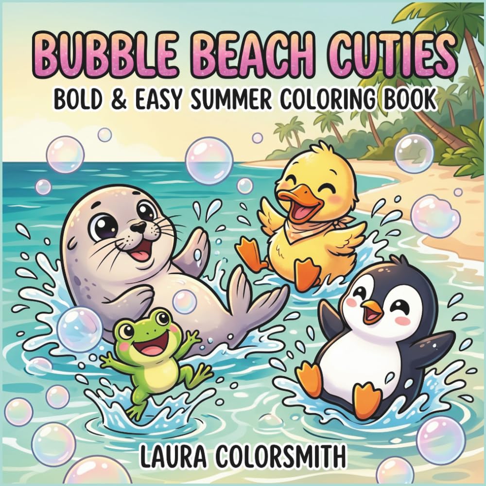 Bubble Beach Cuties - Bold & Easy Summer Coloring Book: A Fun Beach-Themed Coloring Book for Kids with Cute Summer Cuties, Easy Designs, and Happy Ocean Adventures