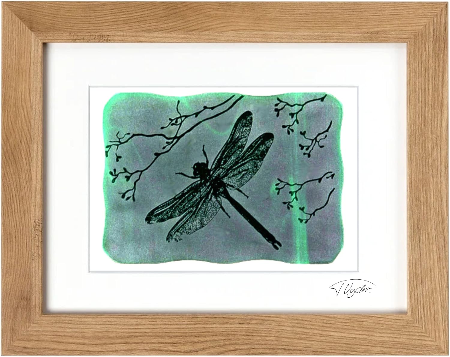Northern Lights Pictures - sandblasted glass - dragonfly motif (stained glass) (30 x 40 cm (mount 21 x 30 cm), Brown)