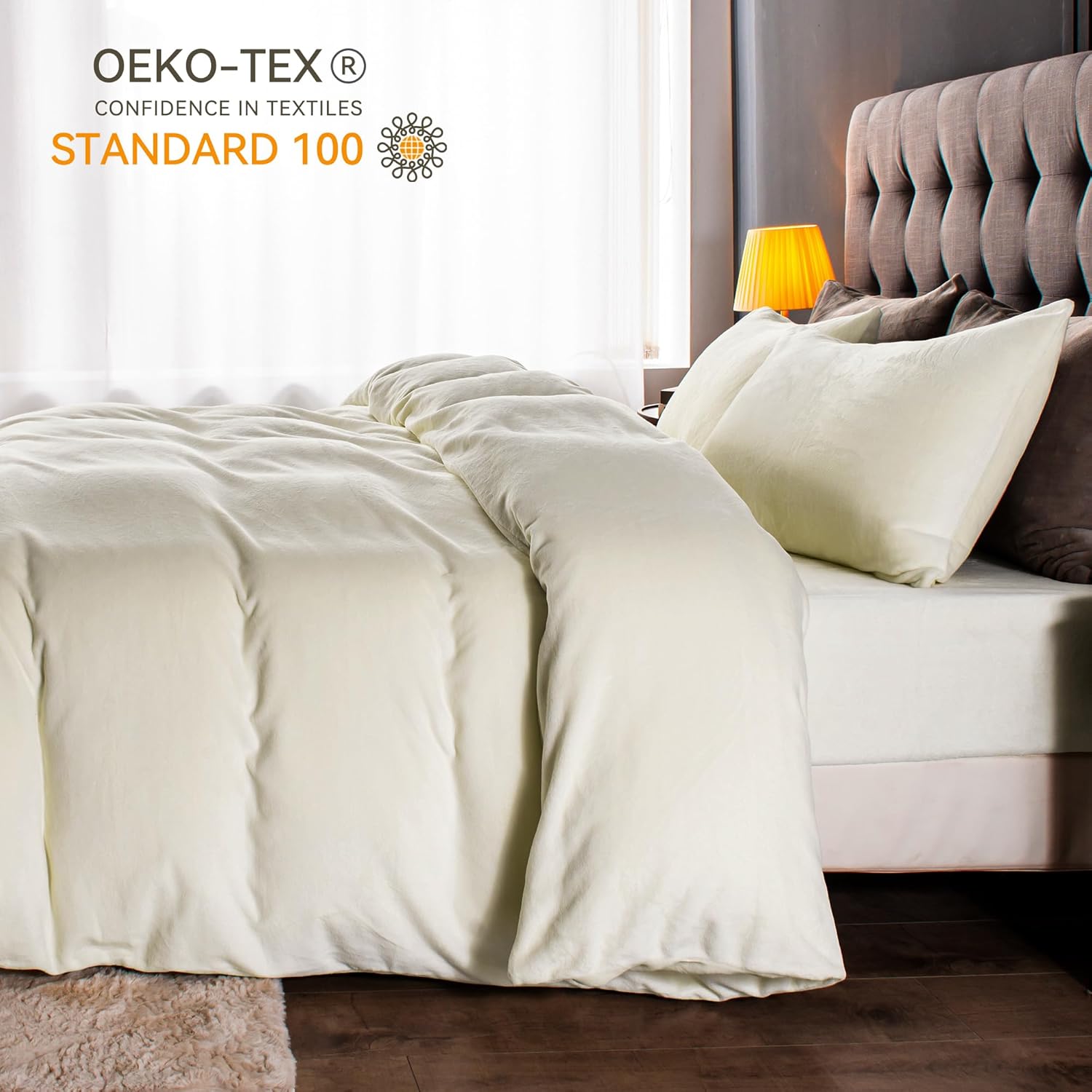 JELLYMONI Beige Velvet Duvet Cover Queen Size - 3 Piece Ultra Soft Plush Bedding Set, Luxury Fluffy Comforter Cover with Zipper Closure & 8 Corner Ties for Bedroom - Image 4