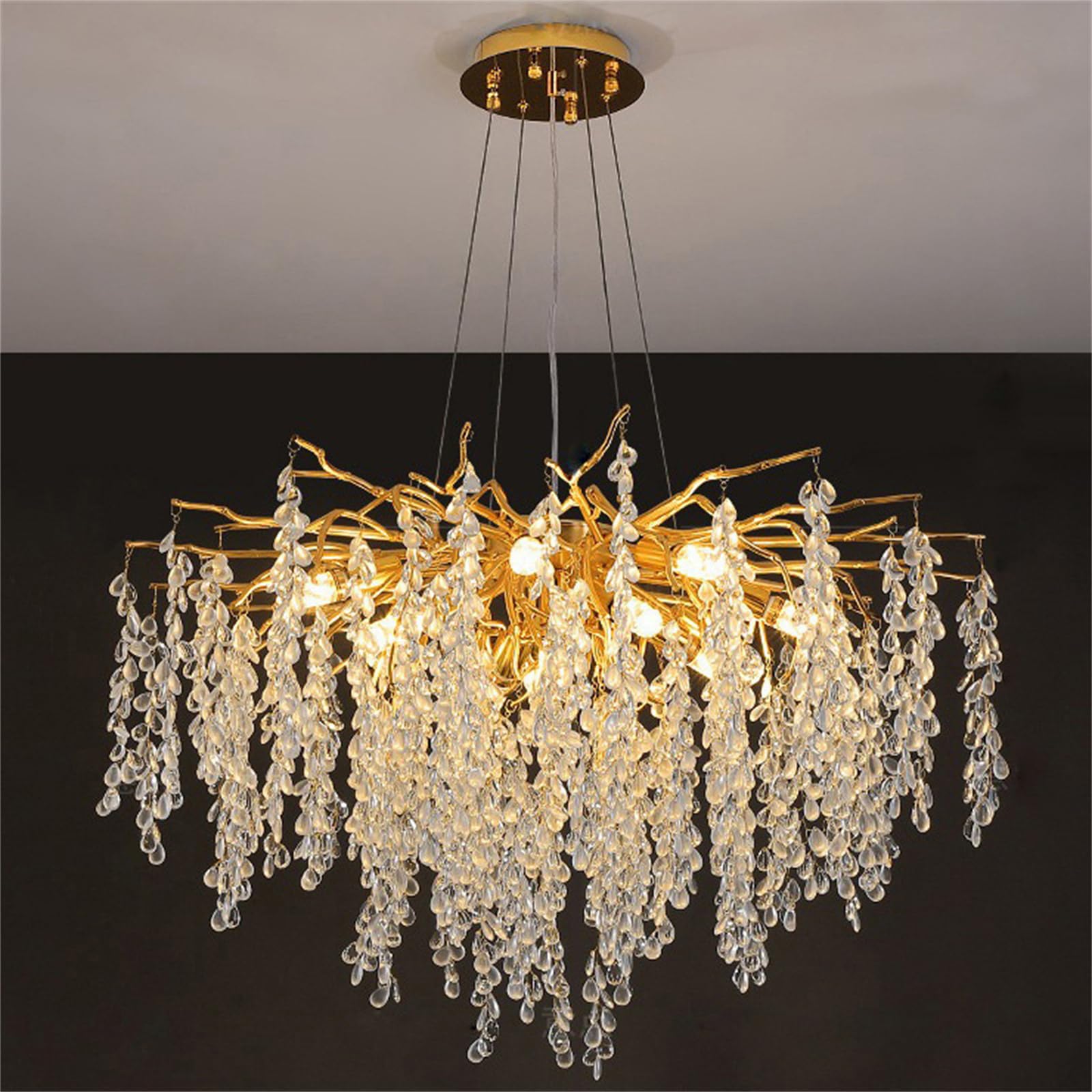 KXEcoLife Modern Tree Branch Crystal Chandelier D80cm Luxury Raindrop Pendant Lighting Contemporary 10-Light Chandeliers for Dining Room Kitchen Bedroom Living Room,Grapes