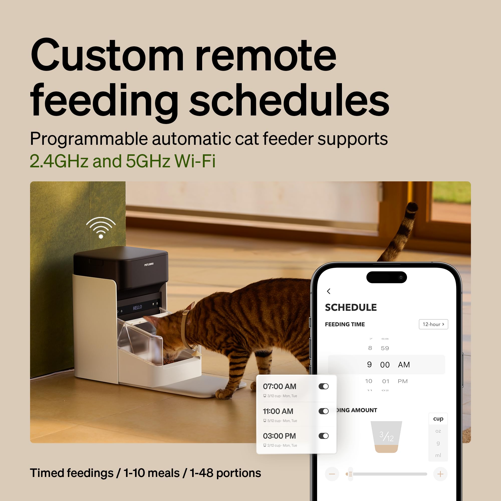 PETLIBRO Automatic Cat Feeder with RFID Collar Sensor, 5G&2.4G Wi-Fi Programmable Cat Food Dispenser, Cats Recognition & Diet Tracking for Multi-Pet Homes and Different Diets - image 6