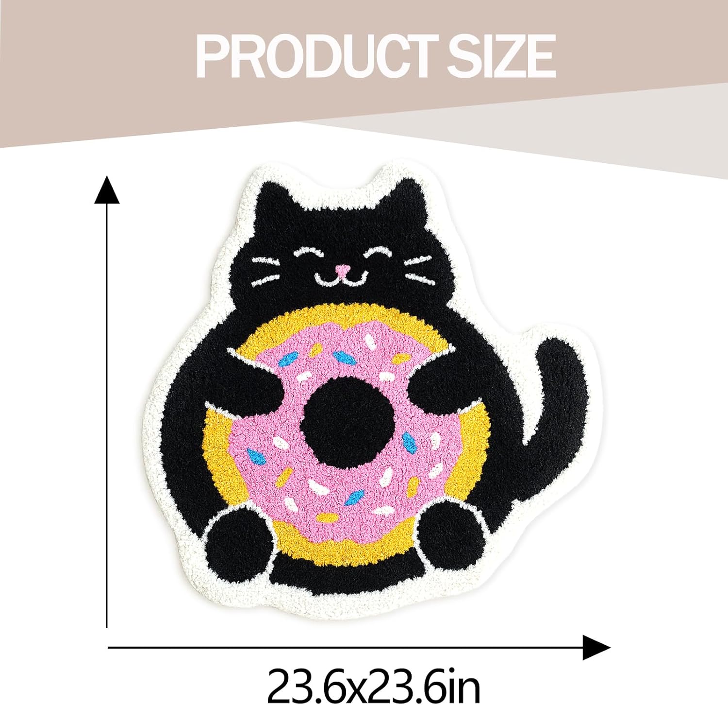 Cute Black Cat and Doughnut Bathroom Rug, Soft Plush Animal Tufted Bath Room Mat, Non-Slip & Machine Washable, Absorbent Floor Door Mat Home Decor for Shower, Tub and Sink, 23.6"x23.6"